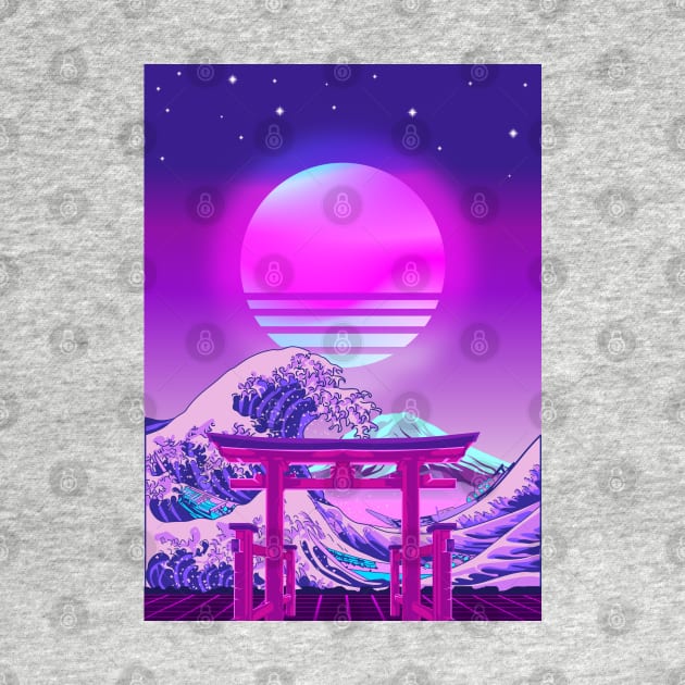 Great Wave off Kanagawa Torii Gate Synthwave by Ilhamqrov